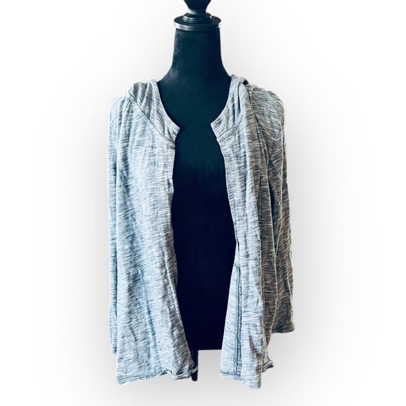 J. Jill Pure Jill Women's Blue & White Stripe Open Front Hooded Cardigan Size M - Picture 1 of 15